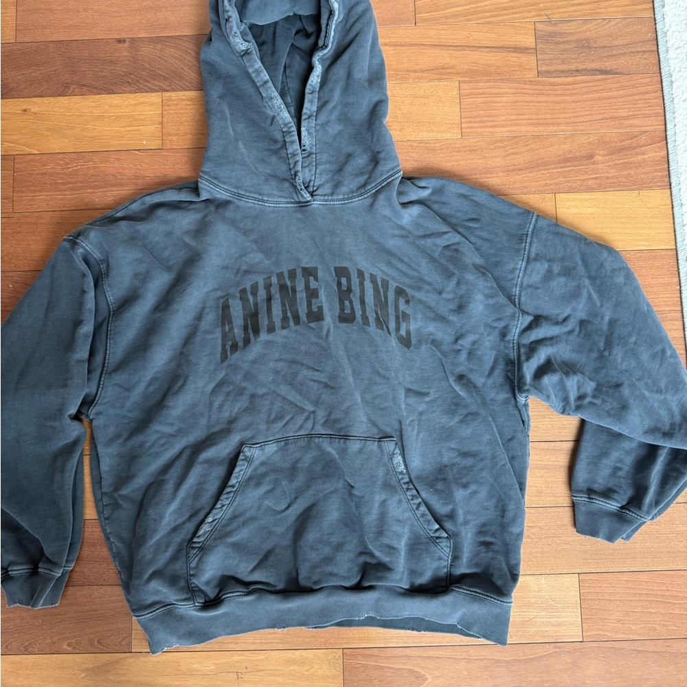 Anine Bing Charcoal Black Arch Logo Hoodie